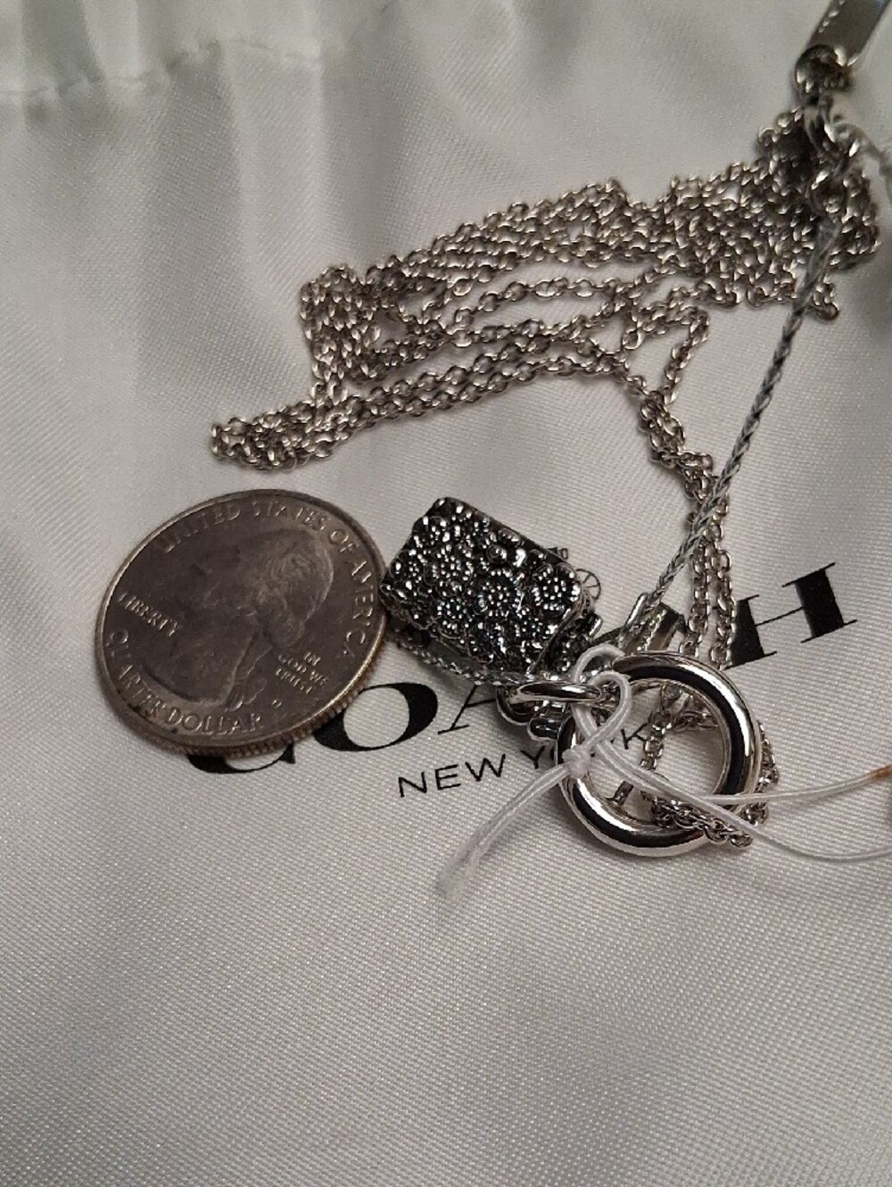 Retired Coach Silver Crystal Pendant Necklace with Logo Pouch - Picture 13 of 13